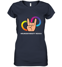 Load image into Gallery viewer, Neurodiversity Rocks Shirt Brain Autism Awareness Women's V-Neck T-Shirt
