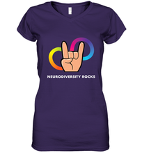 Load image into Gallery viewer, Neurodiversity Rocks Shirt Brain Autism Awareness Women's V-Neck T-Shirt
