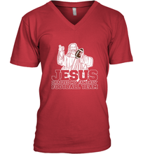 Load image into Gallery viewer, Jesus Drafted My Football Team Fantasy Football Draft Day Men's V-Neck
