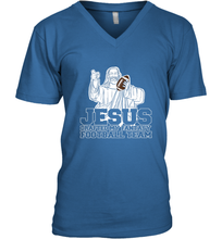 Load image into Gallery viewer, Jesus Drafted My Football Team Fantasy Football Draft Day Men's V-Neck
