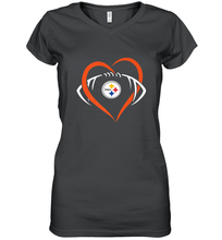 Load image into Gallery viewer, NFL Pittsburgh Steelers Heart Love Football Women's V-Neck T-Shirt
