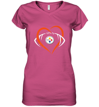 Load image into Gallery viewer, NFL Pittsburgh Steelers Heart Love Football Women's V-Neck T-Shirt
