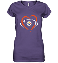 Load image into Gallery viewer, NFL Pittsburgh Steelers Heart Love Football Women's V-Neck T-Shirt
