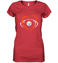 Load image into Gallery viewer, NFL Pittsburgh Steelers Heart Love Football Women's V-Neck T-Shirt
