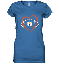 Load image into Gallery viewer, NFL Pittsburgh Steelers Heart Love Football Women's V-Neck T-Shirt
