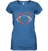 Load image into Gallery viewer, NFL Miami Dolphins Heart Love Football Women's V-Neck T-Shirt
