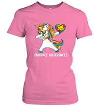 Load image into Gallery viewer, Autism Awareness Embrace Differences Dabbing Unicorn Women's T-Shirt
