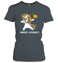 Load image into Gallery viewer, Autism Awareness Embrace Differences Dabbing Unicorn Women's T-Shirt

