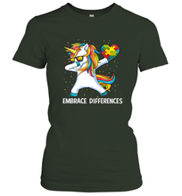 Load image into Gallery viewer, Autism Awareness Embrace Differences Dabbing Unicorn Women's T-Shirt

