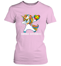 Load image into Gallery viewer, Autism Awareness Embrace Differences Dabbing Unicorn Women's T-Shirt
