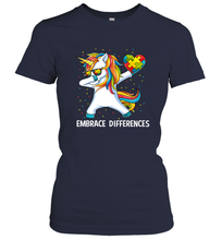 Load image into Gallery viewer, Autism Awareness Embrace Differences Dabbing Unicorn Women's T-Shirt
