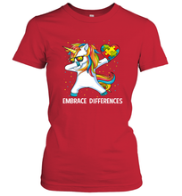 Load image into Gallery viewer, Autism Awareness Embrace Differences Dabbing Unicorn Women's T-Shirt
