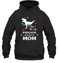 Load image into Gallery viewer, Proud Autism Mom T Rex Dinosaur Autism Awareness Hooded Sweatshirt
