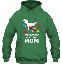 Load image into Gallery viewer, Proud Autism Mom T Rex Dinosaur Autism Awareness Hooded Sweatshirt
