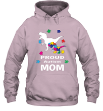 Load image into Gallery viewer, Proud Autism Mom T Rex Dinosaur Autism Awareness Hooded Sweatshirt

