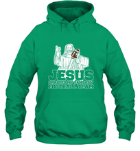 Load image into Gallery viewer, Jesus Drafted My Football Team Fantasy Football Draft Day Hooded Sweatshirt
