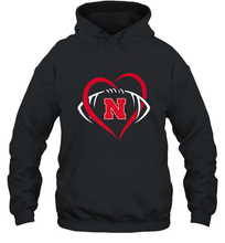 Load image into Gallery viewer, Nebraska Cornhuskers Large Heart  Football  Team Premium Hooded Sweatshirt
