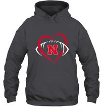 Load image into Gallery viewer, Nebraska Cornhuskers Large Heart  Football  Team Premium Hooded Sweatshirt
