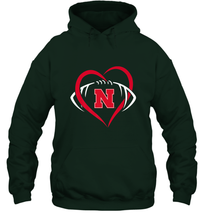 Load image into Gallery viewer, Nebraska Cornhuskers Large Heart  Football  Team Premium Hooded Sweatshirt
