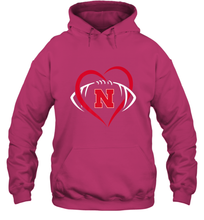 Load image into Gallery viewer, Nebraska Cornhuskers Large Heart  Football  Team Premium Hooded Sweatshirt
