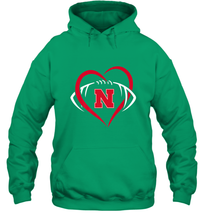 Load image into Gallery viewer, Nebraska Cornhuskers Large Heart  Football  Team Premium Hooded Sweatshirt
