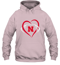 Load image into Gallery viewer, Nebraska Cornhuskers Large Heart  Football  Team Premium Hooded Sweatshirt
