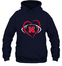 Load image into Gallery viewer, Nebraska Cornhuskers Large Heart  Football  Team Premium Hooded Sweatshirt
