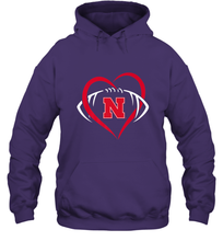 Load image into Gallery viewer, Nebraska Cornhuskers Large Heart  Football  Team Premium Hooded Sweatshirt
