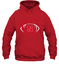 Load image into Gallery viewer, Nebraska Cornhuskers Large Heart  Football  Team Premium Hooded Sweatshirt
