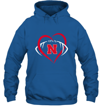 Load image into Gallery viewer, Nebraska Cornhuskers Large Heart  Football  Team Premium Hooded Sweatshirt
