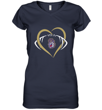 Load image into Gallery viewer, James Madison Dukes Large Heart  Football  Team Women's V-Neck T-Shirt
