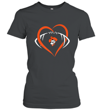 Load image into Gallery viewer, Oklahoma State Cowboys Large Heart  Football  Team Women's T-Shirt
