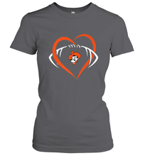 Load image into Gallery viewer, Oklahoma State Cowboys Large Heart  Football  Team Women's T-Shirt
