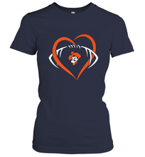 Load image into Gallery viewer, Oklahoma State Cowboys Large Heart  Football  Team Women's T-Shirt
