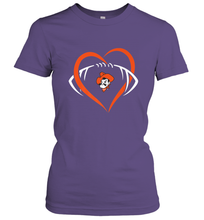 Load image into Gallery viewer, Oklahoma State Cowboys Large Heart  Football  Team Women's T-Shirt
