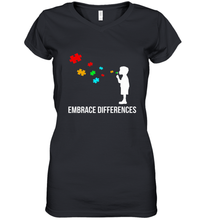Load image into Gallery viewer, Embrace Differences  Support Autism Awareness Day Tee Women's V-Neck T-Shirt
