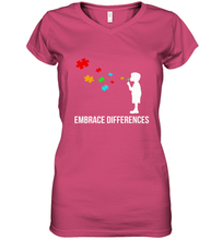 Load image into Gallery viewer, Embrace Differences  Support Autism Awareness Day Tee Women's V-Neck T-Shirt
