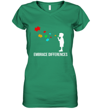 Load image into Gallery viewer, Embrace Differences  Support Autism Awareness Day Tee Women's V-Neck T-Shirt
