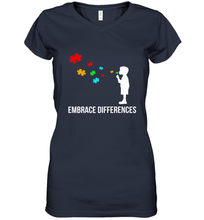 Load image into Gallery viewer, Embrace Differences  Support Autism Awareness Day Tee Women's V-Neck T-Shirt
