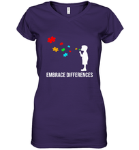 Load image into Gallery viewer, Embrace Differences  Support Autism Awareness Day Tee Women's V-Neck T-Shirt
