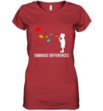 Load image into Gallery viewer, Embrace Differences  Support Autism Awareness Day Tee Women's V-Neck T-Shirt
