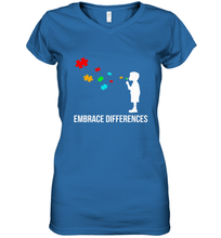 Load image into Gallery viewer, Embrace Differences  Support Autism Awareness Day Tee Women's V-Neck T-Shirt
