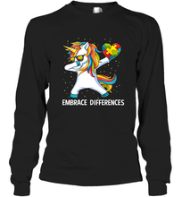 Load image into Gallery viewer, Autism Awareness Embrace Differences Dabbing Unicorn Long Sleeve T-Shirt

