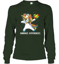 Load image into Gallery viewer, Autism Awareness Embrace Differences Dabbing Unicorn Long Sleeve T-Shirt
