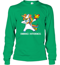 Load image into Gallery viewer, Autism Awareness Embrace Differences Dabbing Unicorn Long Sleeve T-Shirt
