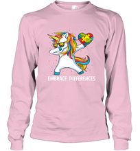 Load image into Gallery viewer, Autism Awareness Embrace Differences Dabbing Unicorn Long Sleeve T-Shirt
