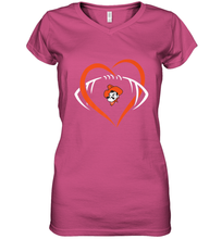 Load image into Gallery viewer, Oklahoma State Cowboys Large Heart  Football  Team Women's V-Neck T-Shirt
