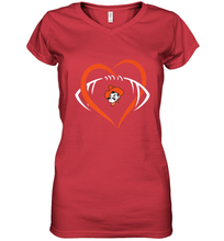Load image into Gallery viewer, Oklahoma State Cowboys Large Heart  Football  Team Women's V-Neck T-Shirt
