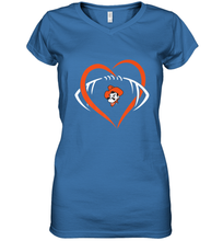 Load image into Gallery viewer, Oklahoma State Cowboys Large Heart  Football  Team Women's V-Neck T-Shirt

