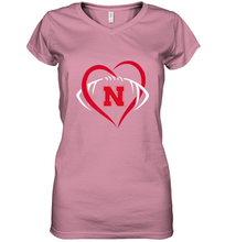 Load image into Gallery viewer, Nebraska Cornhuskers Large Heart  Football  Team Premium Women's V-Neck T-Shirt
